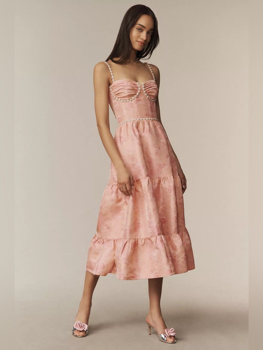Anthropologie V. Chapman Lorenza Embellished Tiered Midi Dress Size 0